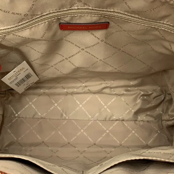 Michael Kors Travel Large Top Zip North South Tote Bag Flame/Brown signa… - Picture 12 of 16